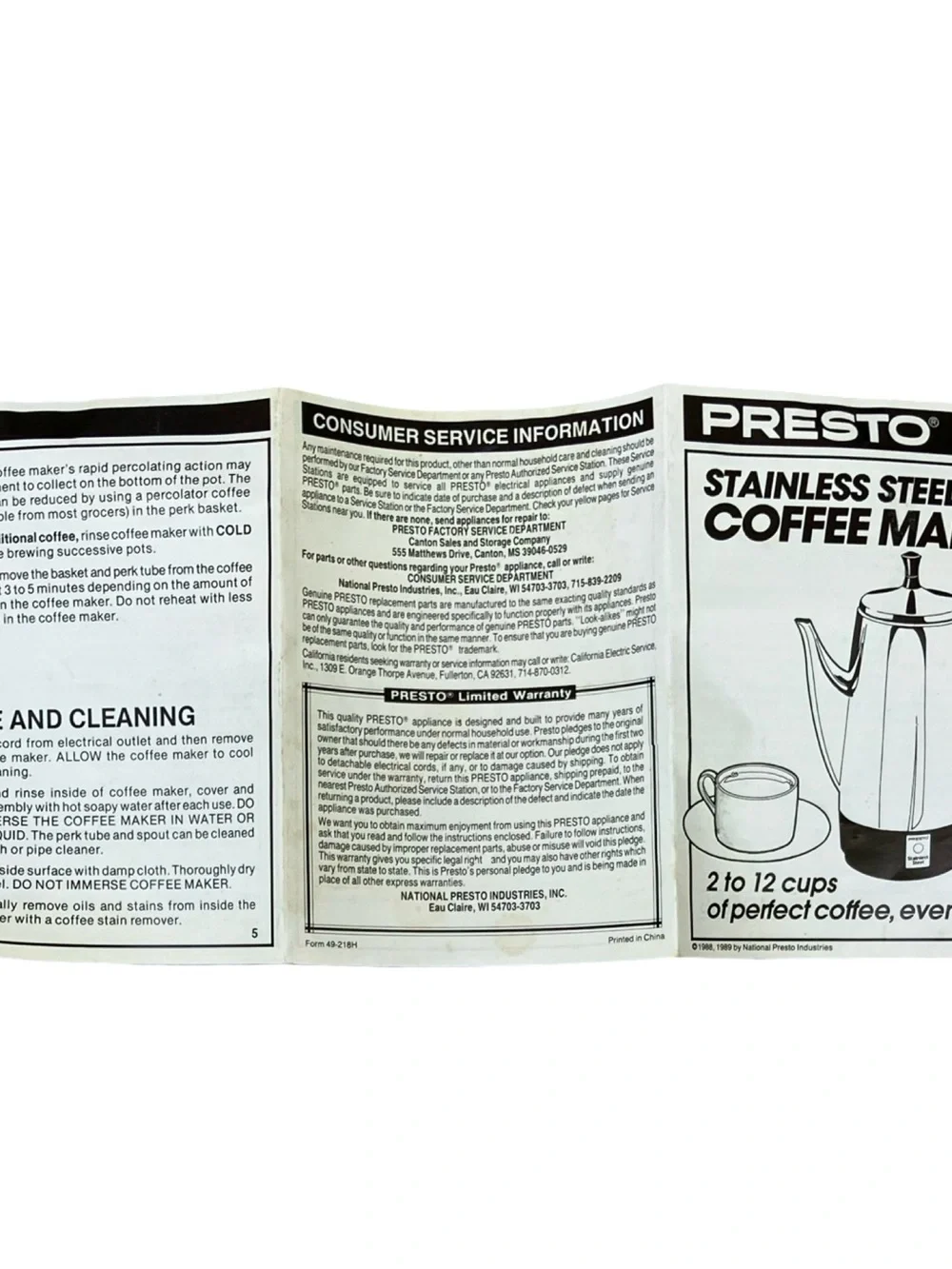 VTG PRESTO Stainless Coffee Pot Percolator 2-12 Cups Electric 1990s No Cable - Picture 13 of 15